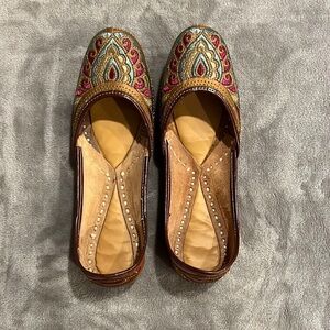 Women Leather Jutti Handmade Khusa Embroidered FlipFlop Shoes Size 8